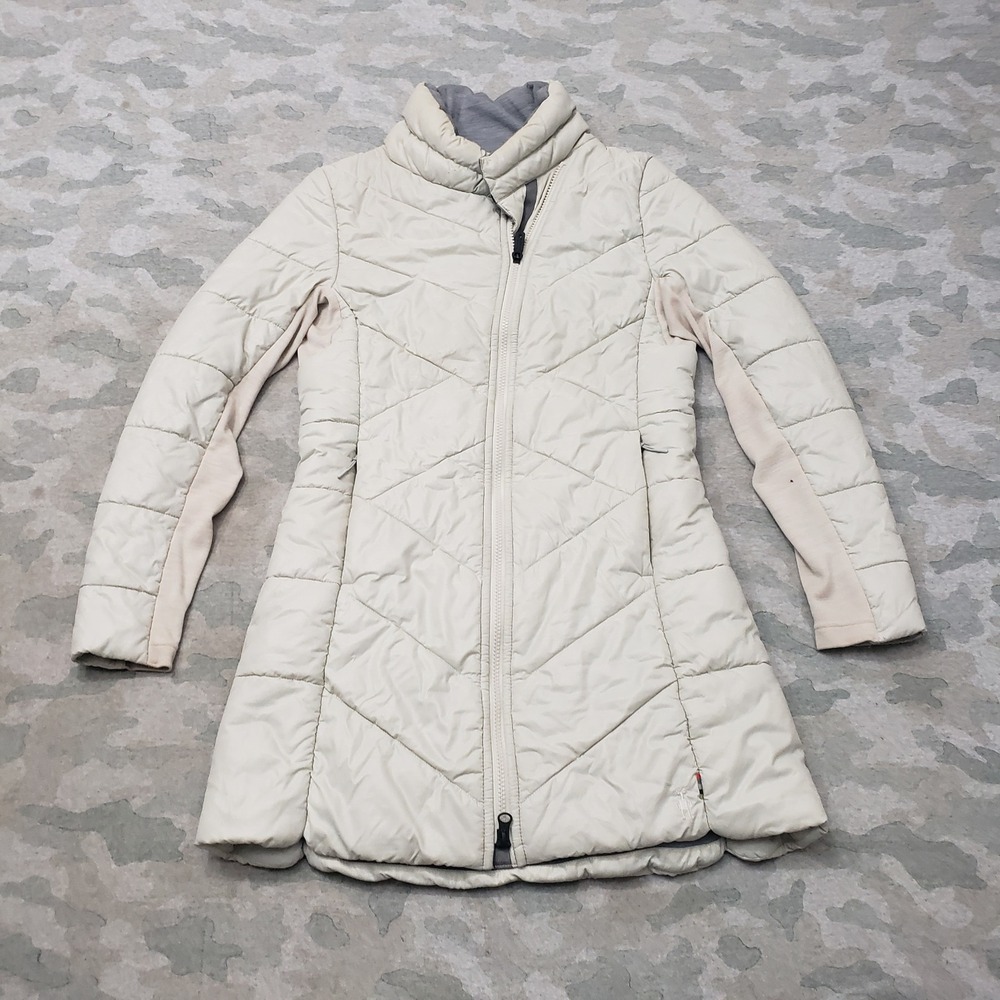 Smartwool Coat Jacket Women Small Beige Quilted Full Zip Merino Wool Lined